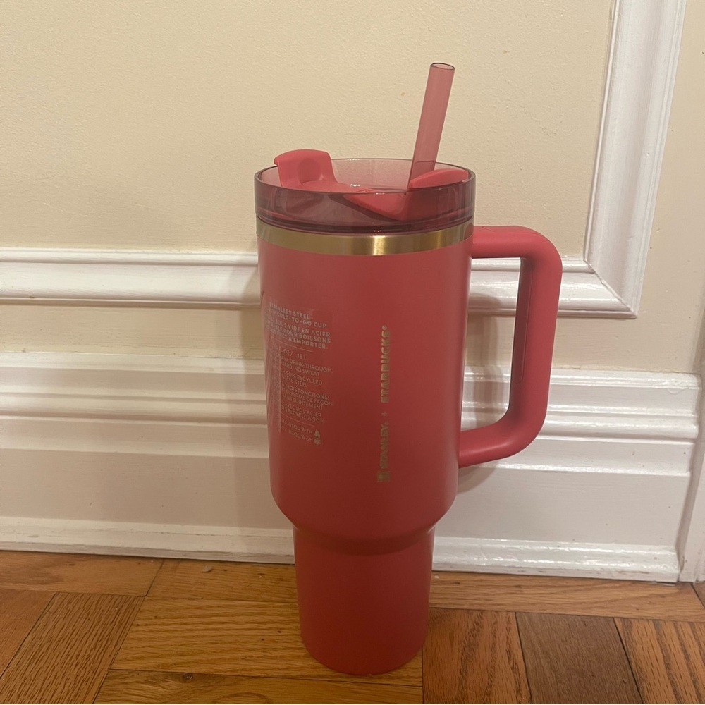 Brand New - Stanley Starbucks Berry Glitter Pink Gold Trim 40 oz Tumbler Cup